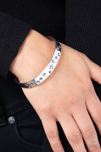 blue,cuff,rhinestones,Starburst Shimmer - Blue Rhinestone Cuff Bracelet