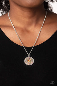 orange,rhinestones,short necklace,Mandala Masterpiece - Orange Rhinestone Necklace