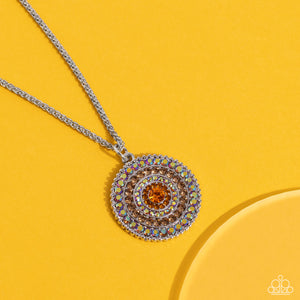 orange,rhinestones,short necklace,Mandala Masterpiece - Orange Rhinestone Necklace