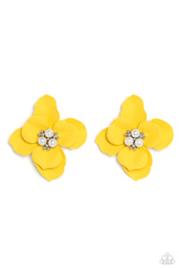 floral,pearls,post,yellow,Jovial Jasmine - Yellow Floral Post Earrings