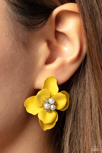 floral,pearls,post,yellow,Jovial Jasmine - Yellow Floral Post Earrings