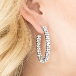 Debonair Dazzle White Rhinestone Hoop Earring Paparazzi Accessories