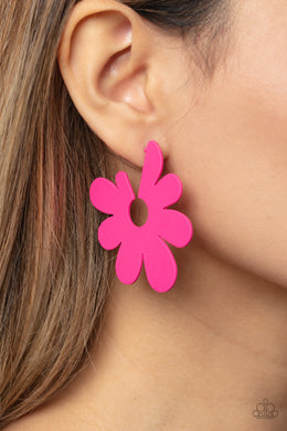 Flower Power Fantasy - Pink Flower Hoop Earrings Paparazzi Accessories