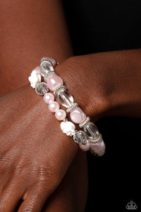 floral,pearls,pink,stretchy,Who ROSE There? - Pink Pearl Floral Stretchy Bracelet