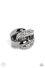 Load image into Gallery viewer, Alluring Ace Black Gunmetal Rhinestone Ring Paparazzi Accessories