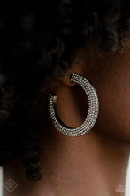 Load image into Gallery viewer, Dazzling Dynamo Black Gunmetal Rhinestone Hoop Earrings Paparazzi Accessories