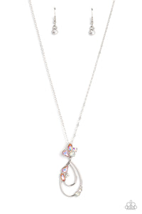 iridescent,long necklace,orange,rhinestones,Sleek Sophistication - Orange Iridescent Rhinestone Necklace