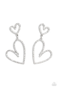 heart,Hearts,post,rhinestones,white,Doting Duo - White Rhinestone Heart Post Earrings