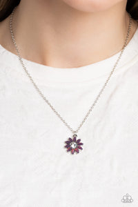 floral,purple,rhinestones,short necklace,Daisy Diva - Purple Rhinestone Floral Necklace