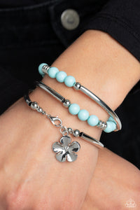 blue,floral,lobster claw clasp,Off the WRAP - Blue Coil Stretchy Bracelet