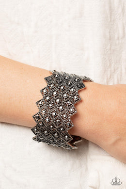 DECO in the Rough - Silver Rhinestone Stretchy Bracelet Paparazzi Accessories