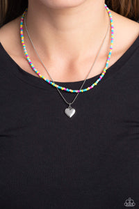 Hearts,multi,seed bead,short necklace,Candy Store - Multi Seed Bead Heart Necklace