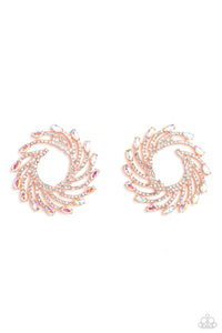 copper,iridescent,post,rhinestones,Firework Fanfare - Copper Rhinestone Post Earrings
