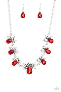 red,rhinestones,short necklace,Explosive Effulgence - Red Rhinestone Necklace