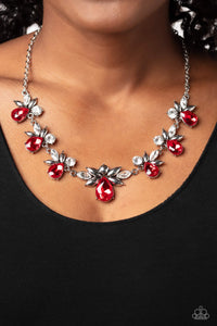 red,rhinestones,short necklace,Explosive Effulgence - Red Rhinestone Necklace