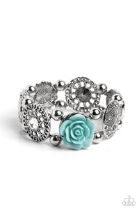 blue,floral,stretchy,Optimistic Oasis - Blue Floral Stretchy Bracelet