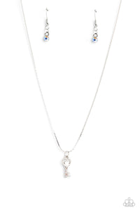 iridescent,key,rhinestones,short necklace,LOVE-Locked - Multi Iridescent Rhinestone Key Necklace