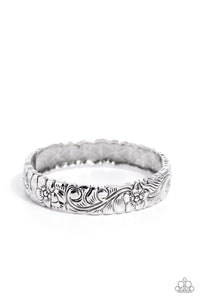 floral,hinge,silver,Grounded Grace - Silver Floral Hinge Bracelet