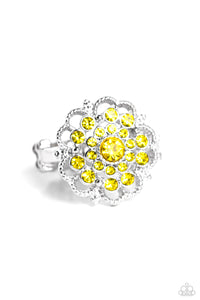 floral,rhinestones,wide back,yellow,Love ROSE - Yellow Rhinestone Ring