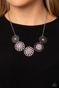 floral,Pearls,purple,short necklace,Mandala Mosaic - Purple Pearl Floral Necklace