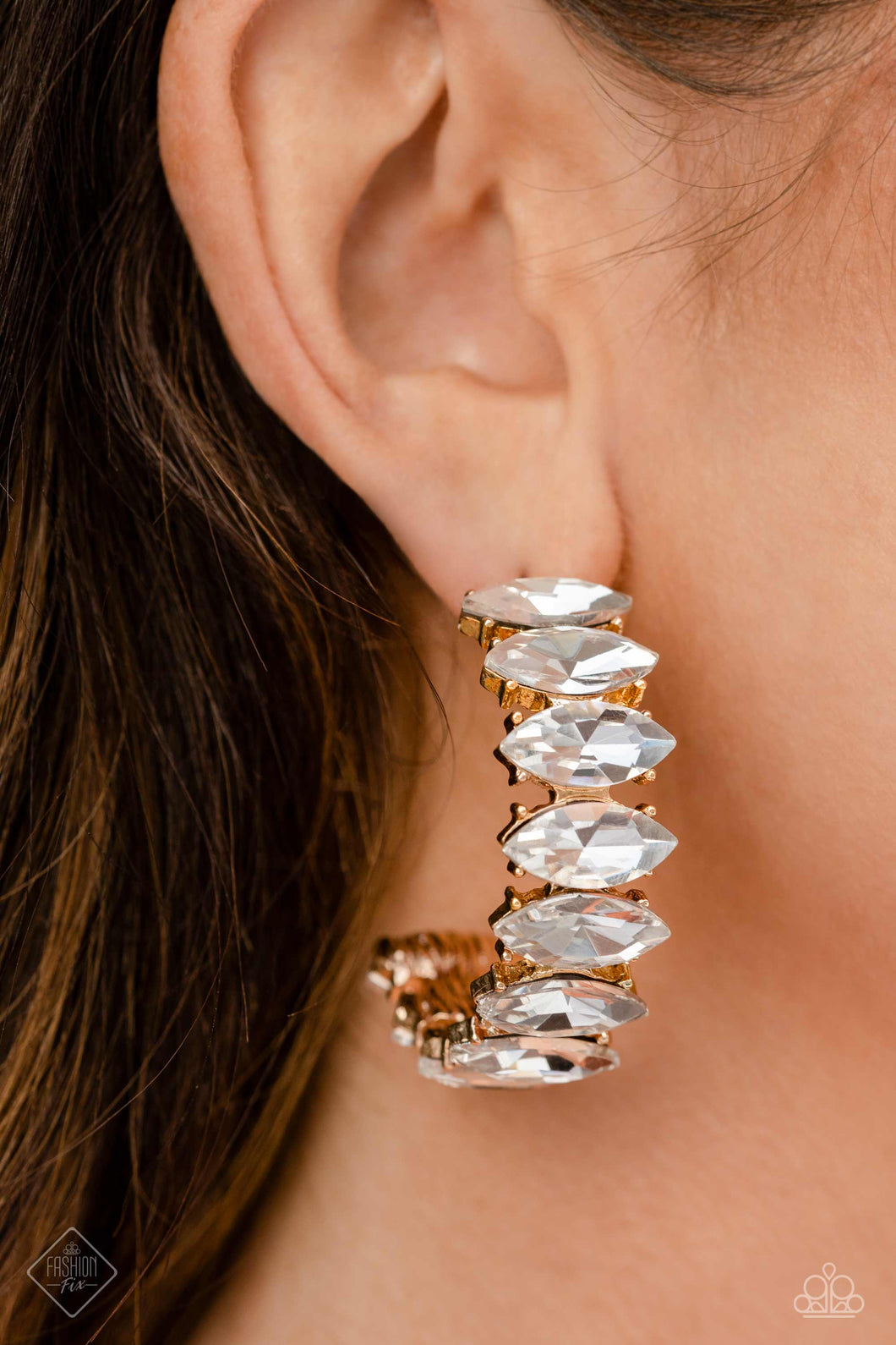 Priceless Pairing Gold Rhinestone Hoop Earrings Paparazzi Accessories