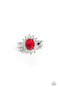 dainty back,red,rhinestones,Red Carpet Reveal - Red Rhinestone Ring