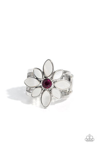 floral,pink,white,wide back,PETAL to the MEADOW - Pink Rhinestone Floral Ring