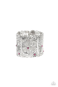 floral,pink,rhinestones,stretchy,Garden City - Pink Rhinestone Floral Stretchy Bracelet