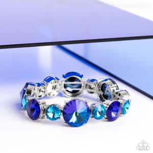 blue,oil spill,rhinestones,stretchy,Refreshing Radiance - Blue Oil Spill Rhinestone Stretchy Bracelet
