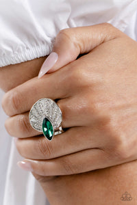 green,rhinestones,wide back,Fan Dance Dazzle - Green Rhinestone Ring