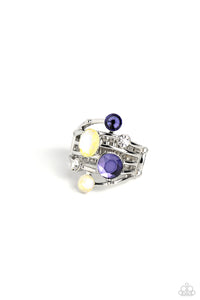 purple,rhinestones,wide back,Timeless Trickle - Purple Rhinestone Ring