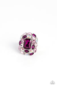 iridesent,pink,rhinestones,wide back,Perfectly Park Avenue - Pink Rhinestone Ring