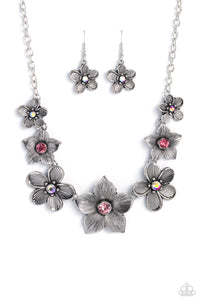 floral,pink,rhinestones,short necklace,Free FLORAL - Pink Rhinestone Floral Necklace