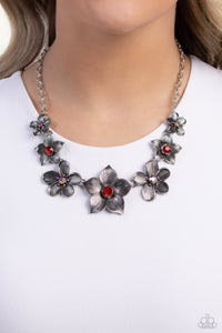 floral,red,rhinestones,short necklace,Free FLORAL - Red Rhinestone Floral Necklace