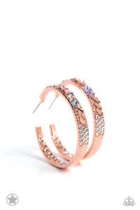 copper,hoops,rhinestones,Glitzy by Association - Copper Rhinestone Hoop Earrings