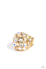 Load image into Gallery viewer, BLING Loud and Proud - Gold Iridescent Rhinestone Ring Paparazzi Accessories