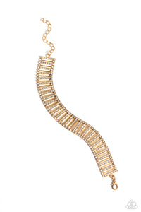 gold,lobster claw clasp,rhinestones,Elusive Elegance - Gold Rhinestone Bracelet