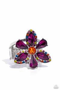 Life of the party,multi,rhinestones,Wide Back,Blazing Blooms - Multi Rhinestone Floral Ring