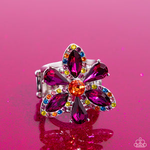 Life of the party,multi,rhinestones,Wide Back,Blazing Blooms - Multi Rhinestone Floral Ring