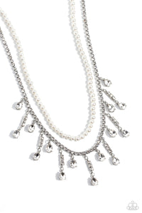 pearls,rhinestones,short necklace,white,Lessons in Luxury - White Pearl Rhinestone Necklace