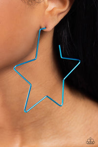 blue,hoops,stars,Starstruck Secret - Blue Star Hoop Earrings