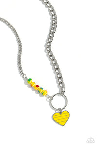 hearts,short necklace,yellow,Mismatched Mayhem - Yellow Heart Necklace