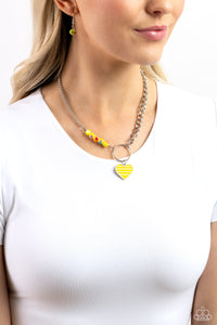 hearts,short necklace,yellow,Mismatched Mayhem - Yellow Heart Necklace
