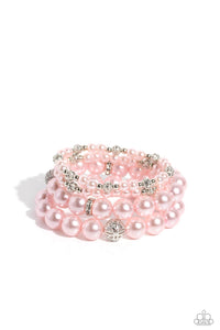 pearls,pink,rhinestones,stretchy,Vastly Vintage - Pink Pearl Stretchy Bracelet