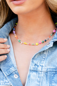 multi,short necklace,stones,Ambitious Assortment - Multi Stone Necklace