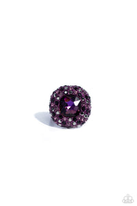 purple,rhinestones,wide back,Glistening Grit - Purple Rhinestone Ring