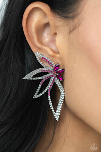 pink,post,rhinestones,Twinkling Tulip - Pink Rhinestone Earrings
