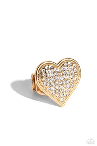 gold,hearts,rhinestones,Wide Back,Sweet Serendipity - Gold Rhinestone Heart Ring