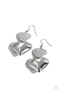 fishhook,hearts,white,Charming Connection - White Rhinestone Heart Earrings
