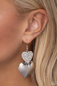 fishhook,hearts,white,Charming Connection - White Rhinestone Heart Earrings